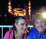 Sam and Lorna Swain in front of the Blue Mosque in Istanbul