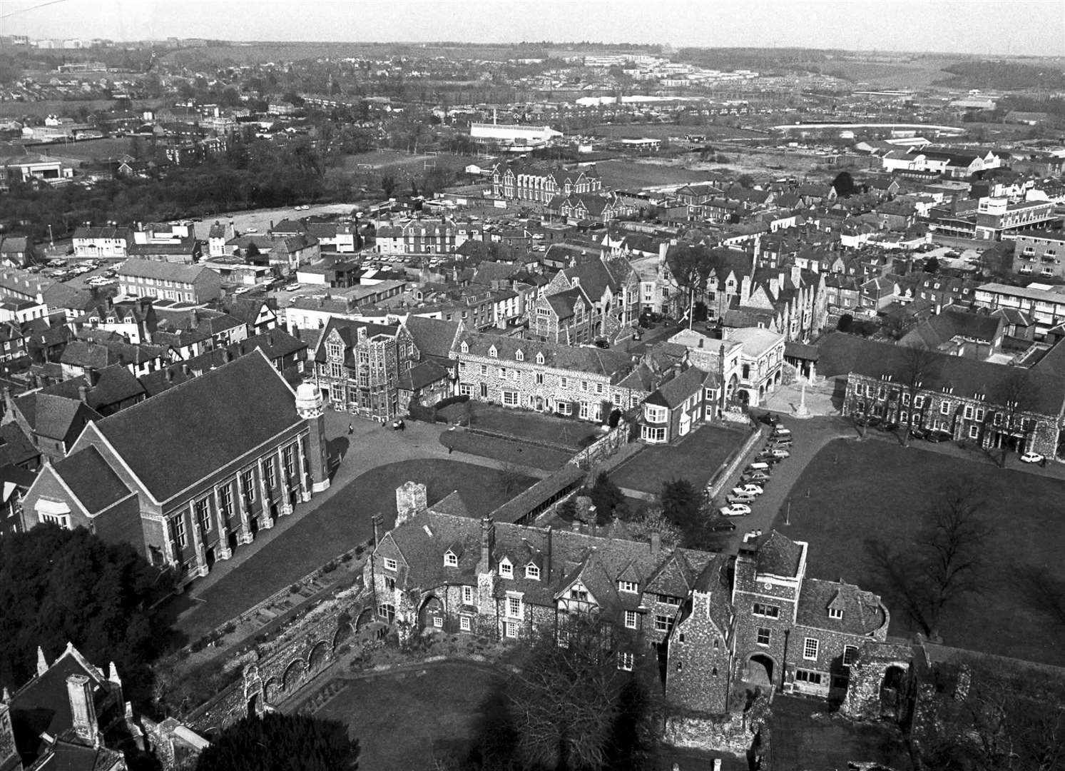 Looking down to King's School from the top of the Cathedral