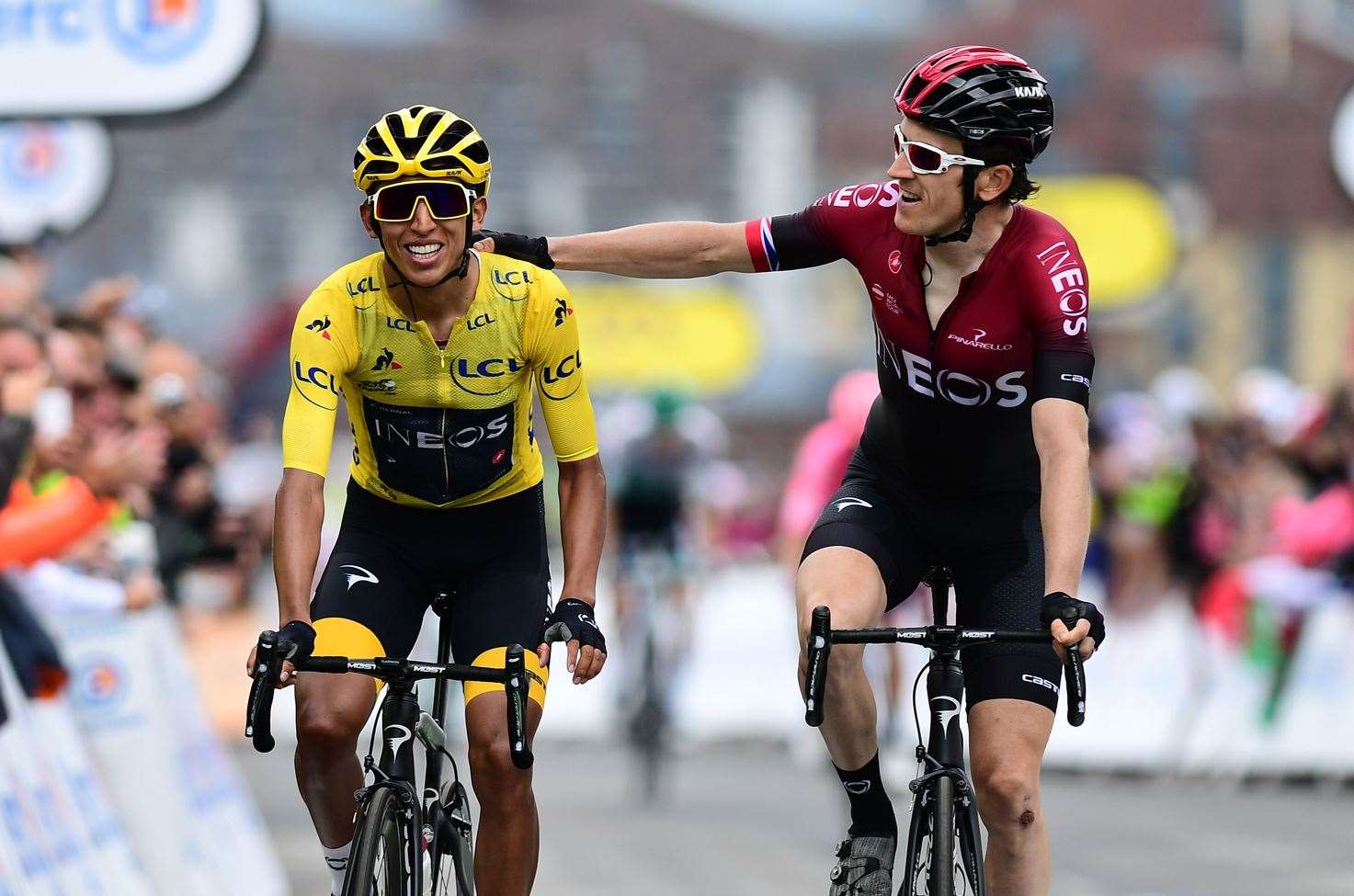 Egan Bernal, left, will be looking to defend his Tour de France title when the race starts this weekend. Picture: ASO / Alex BROADWAY