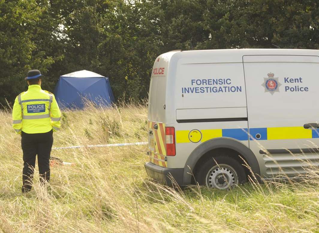 A forensic team on the Great Lines after the stabbing. Picture: Steve Crispe