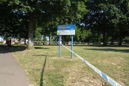 Police seal off park after fight leaves teenager serious injuries. Picture by Barry Crayford