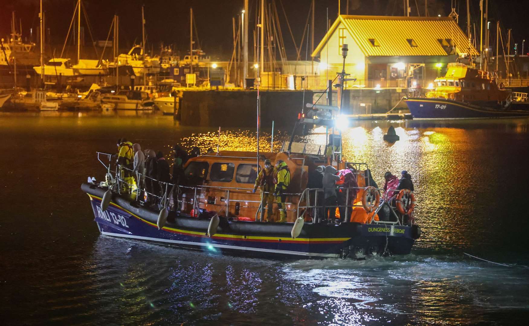 People were rescued from small boats by the lifeboat