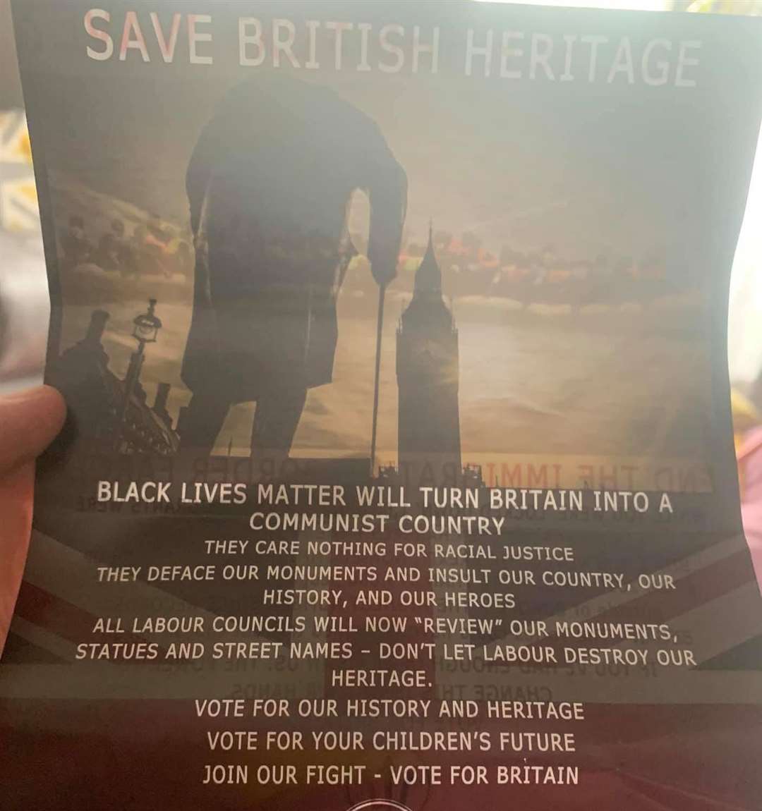 The front of the leaflet which was delivered in Folkestone today from For Britain