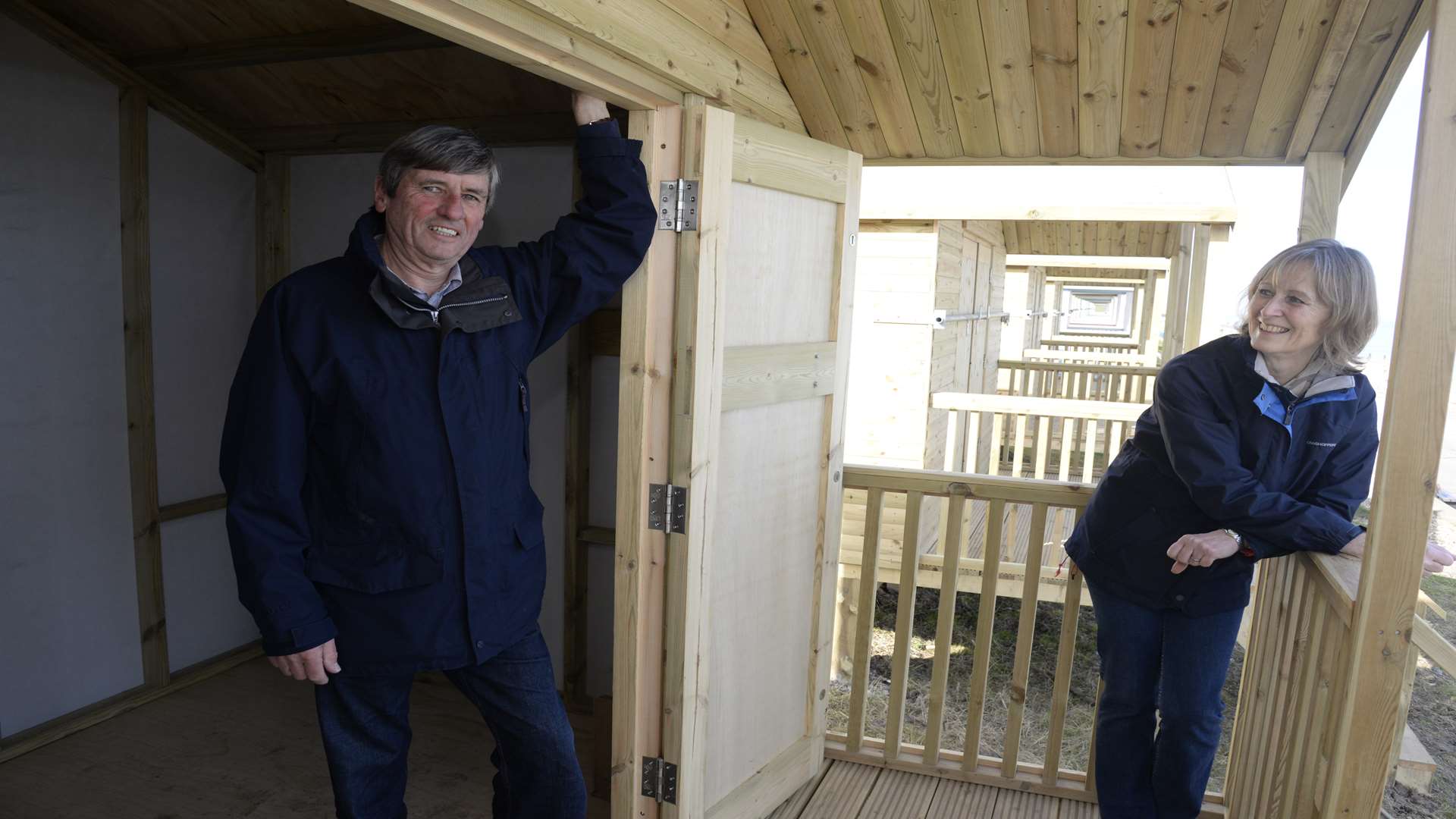 Colin and Barbara McLeod at their new beach hut at Minster