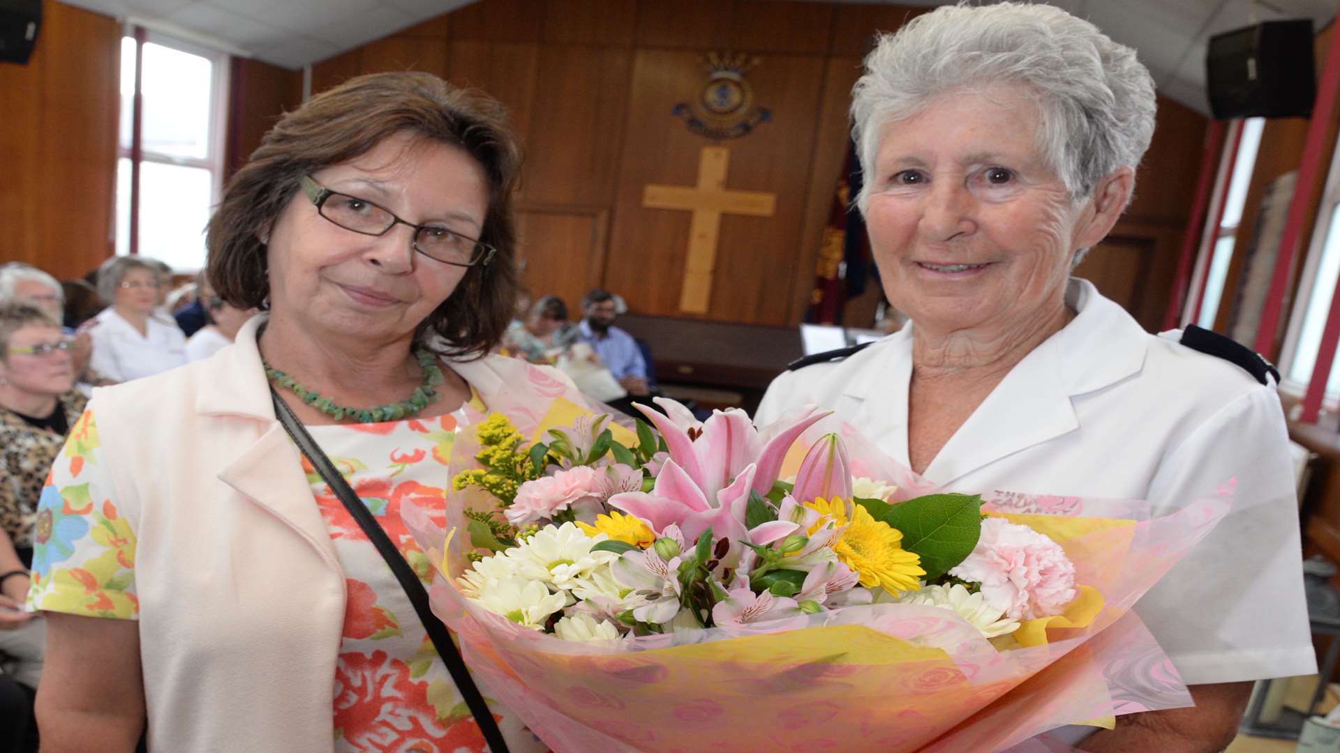Joyce Boulton made a presentation to Olive Long after the final service in the Salvation Army Hall, Sheerness