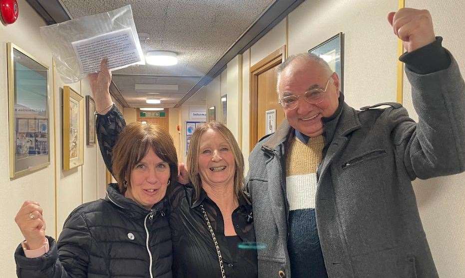 Janice, Marilyn Ward and Ray Butcher of Castle Connections celebrate the decision in Swale House, East Street Sittingbourne