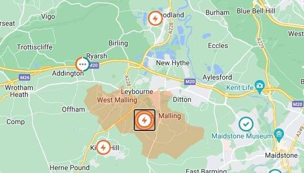 Areas affected by the power cut. Picture: UK Power Networks
