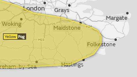 A fog warning covering part of Kent has been issued by the Met Office