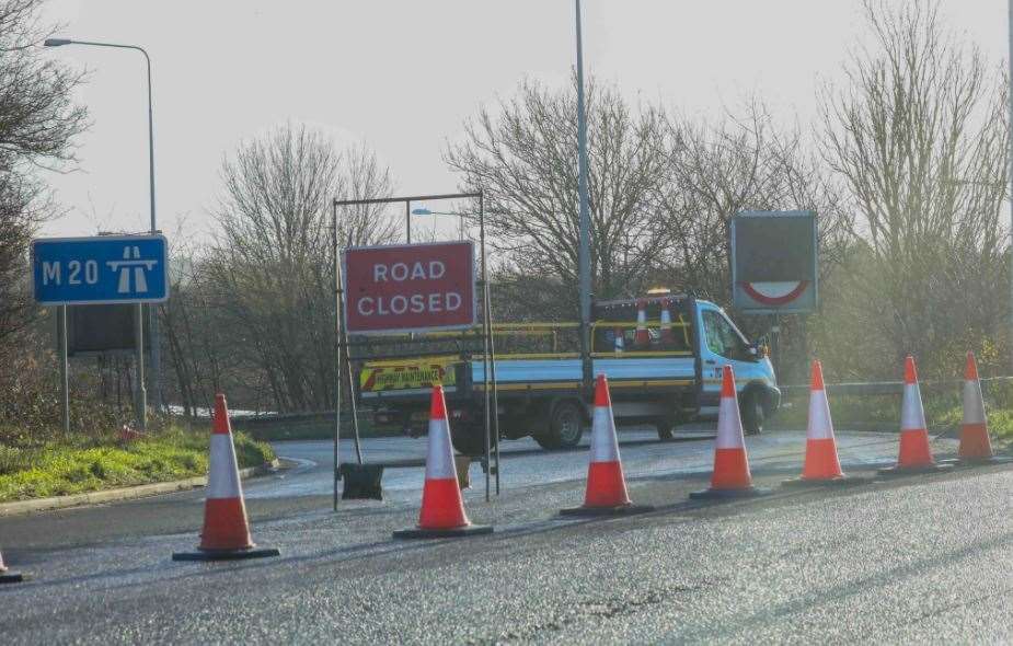 The Junction 11 slip-road onto the M20 has been closed. Picture: UKNIP