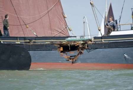 The damage to the barge can clearly be seen. Picture: www.petersmithphotographer.co.uk