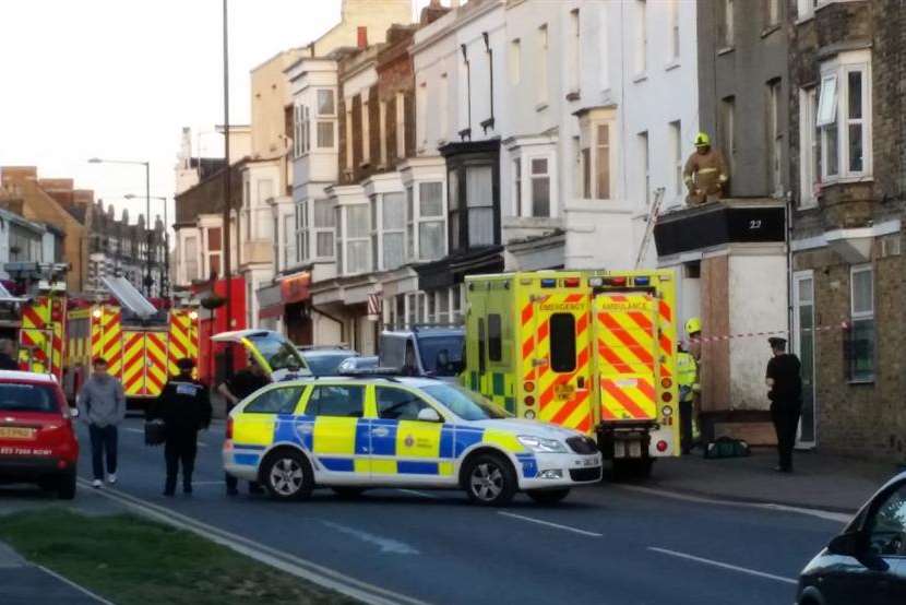 Emergency services at the scene of the rescue attempt in Northdown Road on Tuesday