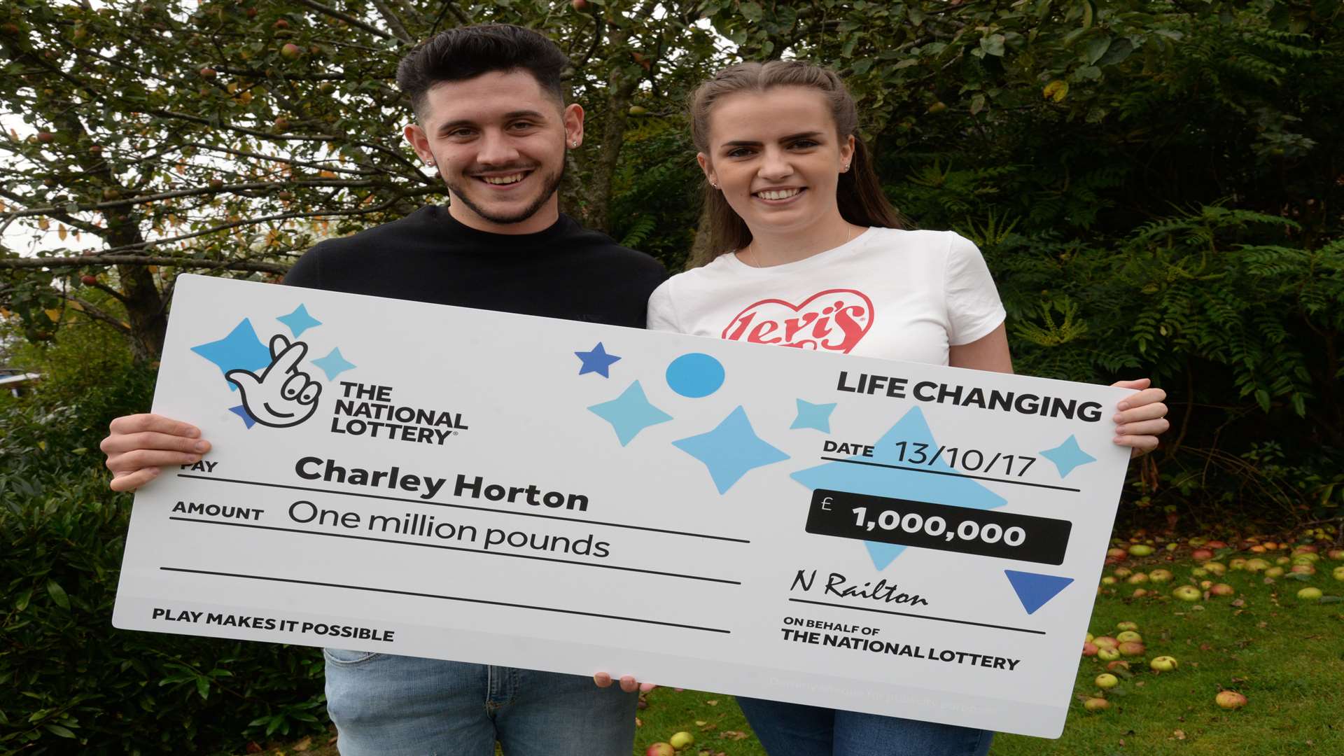 Charley Horton and girlfriend Emma Fisher of Ashford who broke the Friday 13th curse by winning £1 Million on the National Lottery.