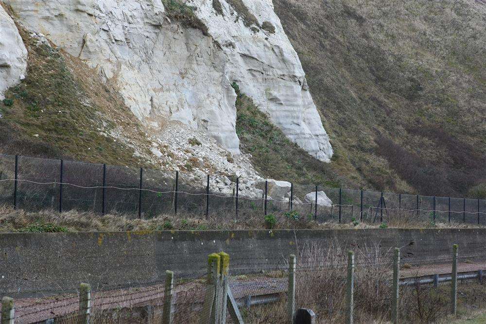 Abbot's cliff between Samphire Hoe and the Warren eroded onto the seafront earlier this year.