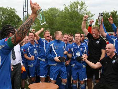 Tonbridge players celebrate after their victory in the Ryman League Premier Division play-off final