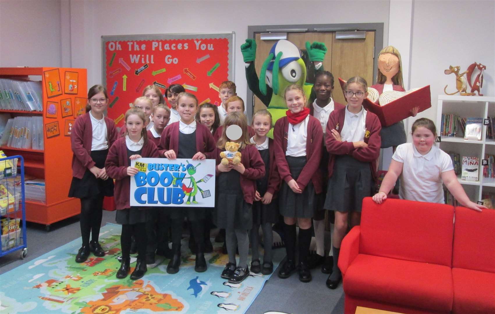 Buster Bug, the Buster's Book Club mascot, surprised students at Lunsford Primary School. Picture: KM Charity Team