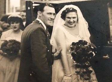 Mr Hollands with wife Phyllis on their wedding day