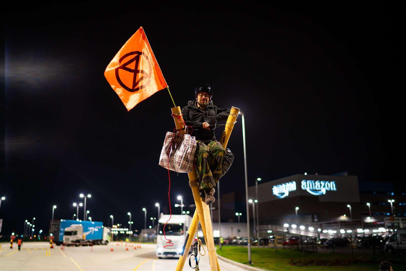 Extinction Rebellion protesters at the Amazon depot in Dartford. Picture: Yaz Ashmawi