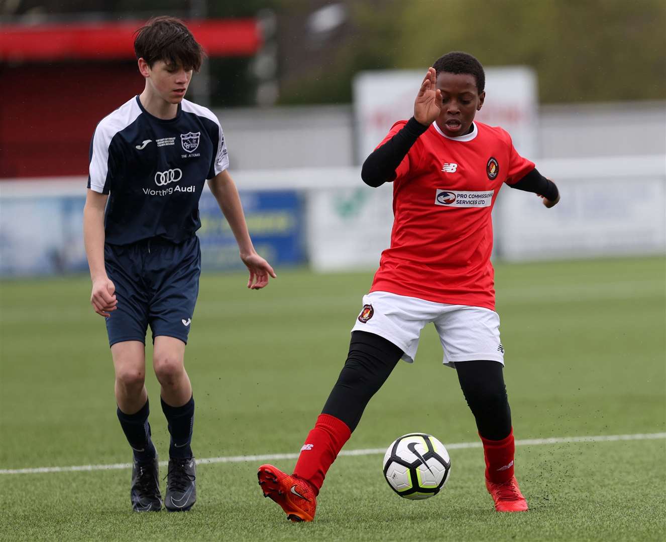 Ebbsfleet under-13s are closed down by AFC Worthing. Picture: PSP Images