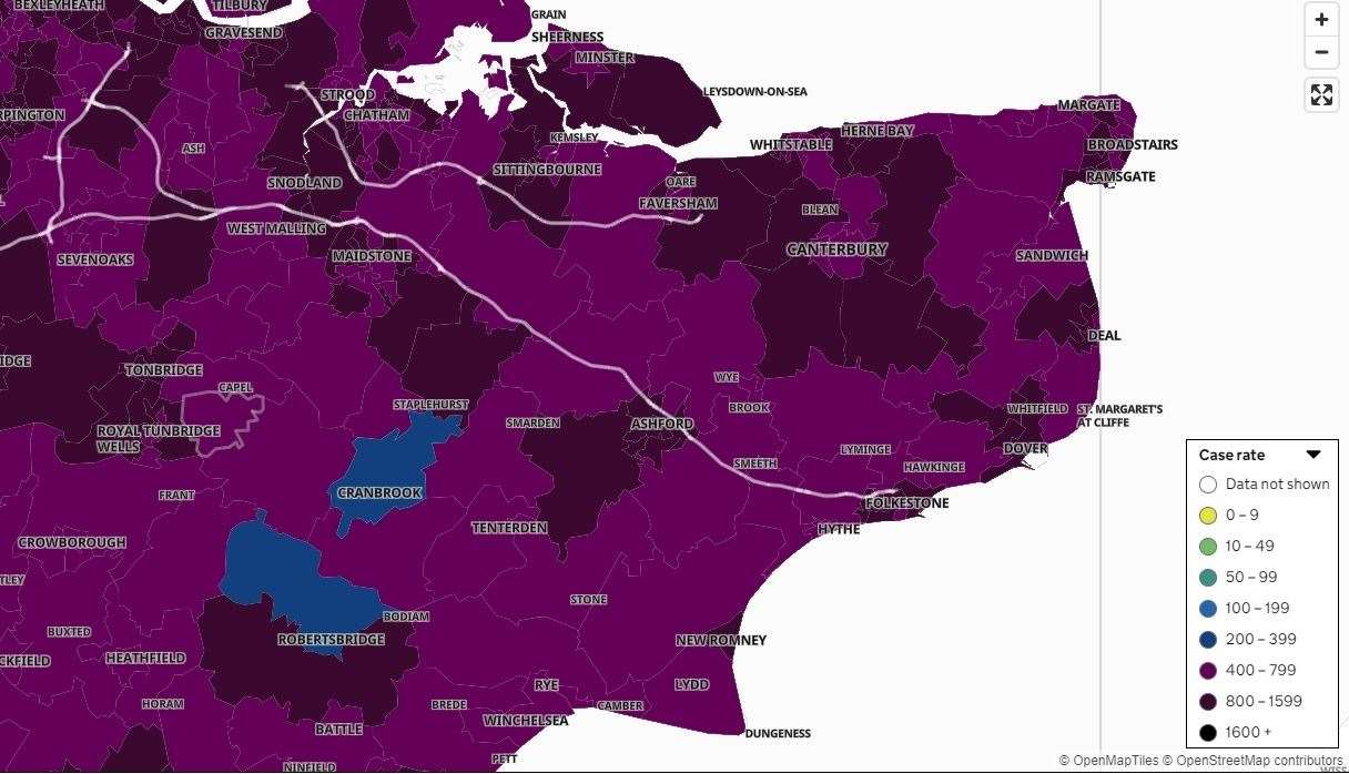 Fewer cases mean Kent's Covid cases map is gradually changing colour