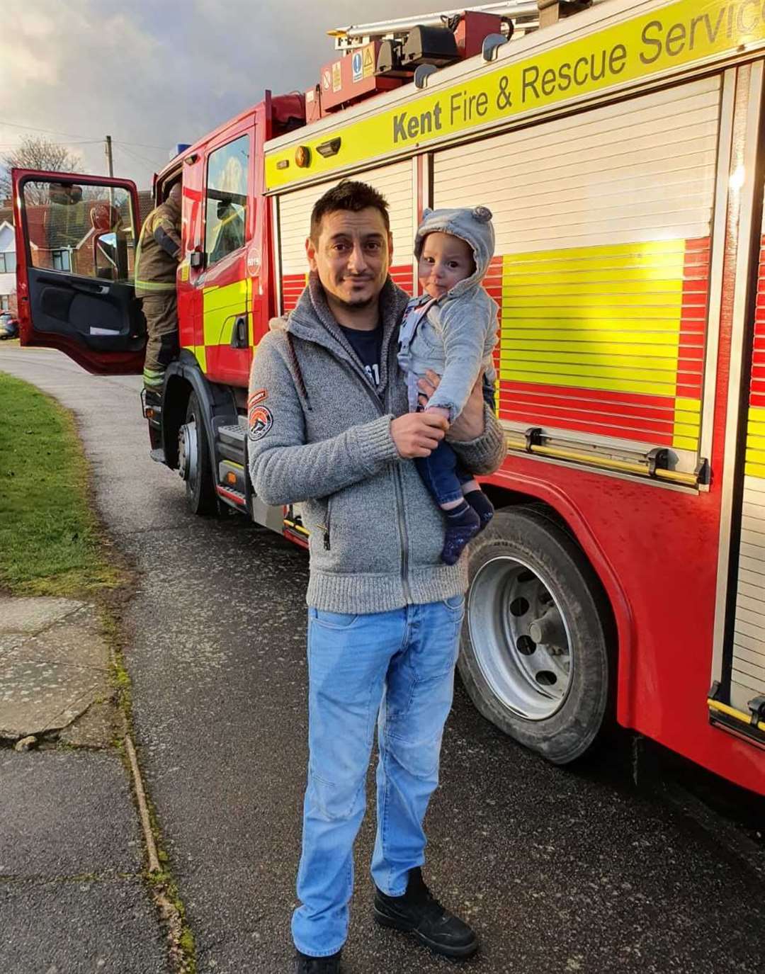Alan Marlow and son Isaac at the scene when the fire service arrived