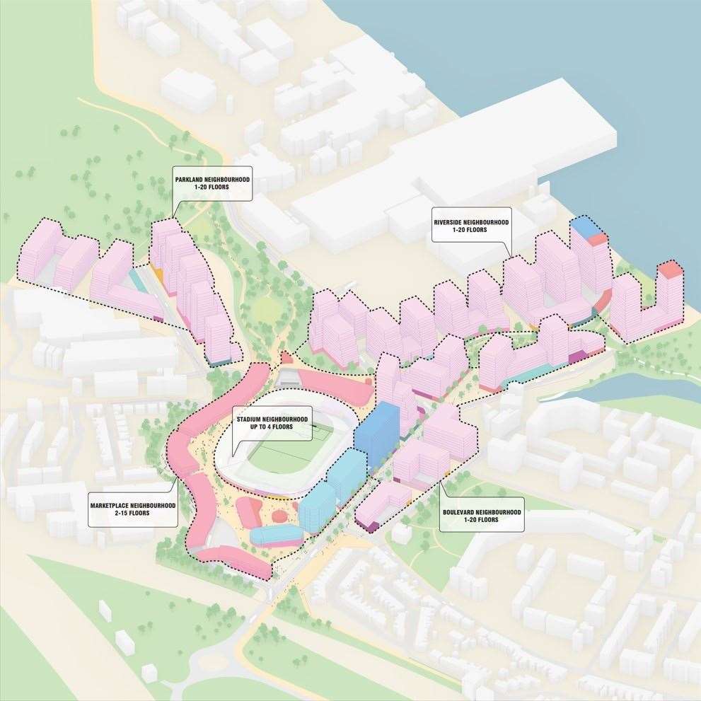 A CGI showing the different districts proposed. Photo: Northfleet Harbourside