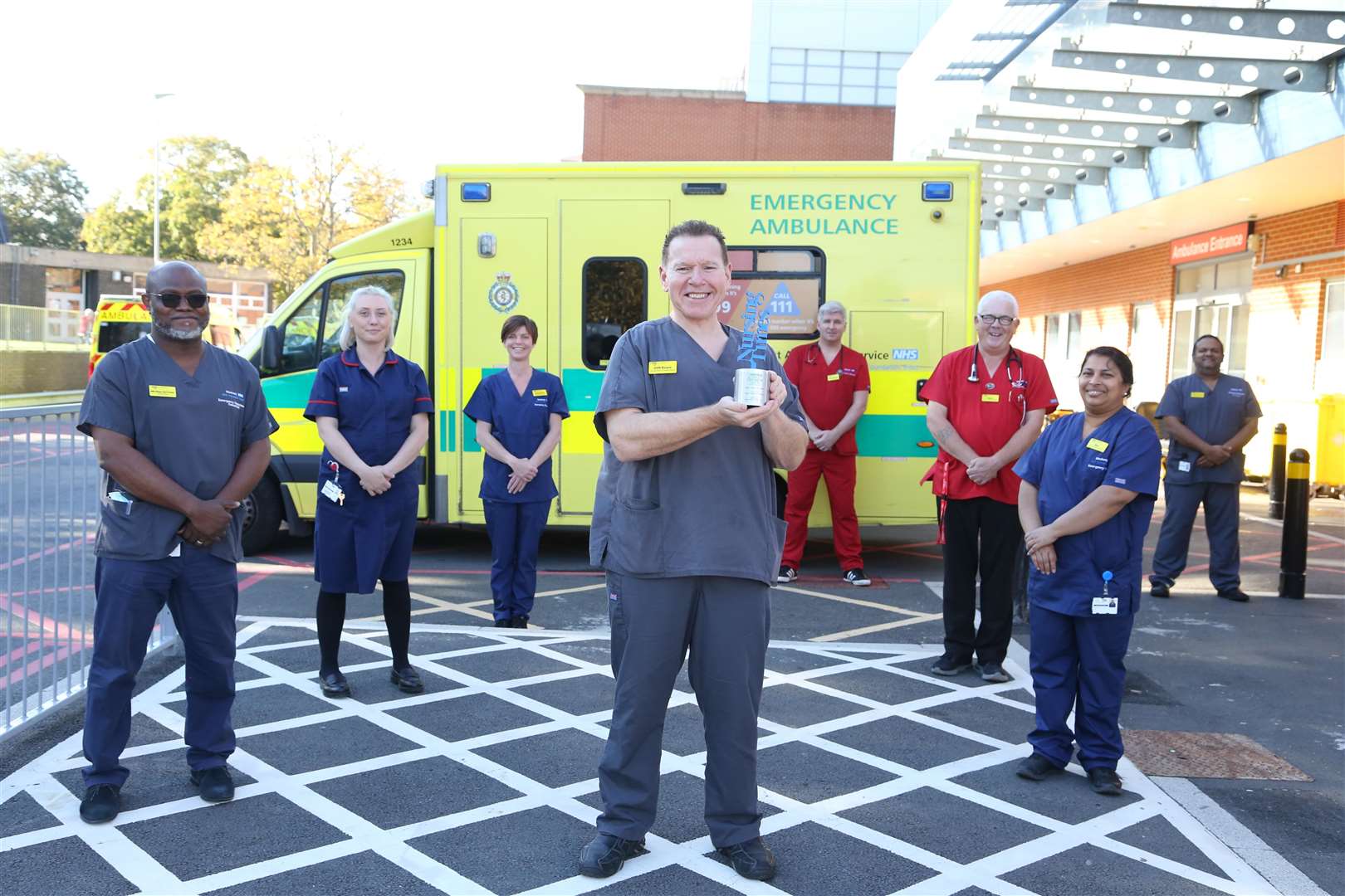 Cliff Evans with his Emergency Department colleagues outside Medway hospital. Picture: Medway NHS Foundation Trust