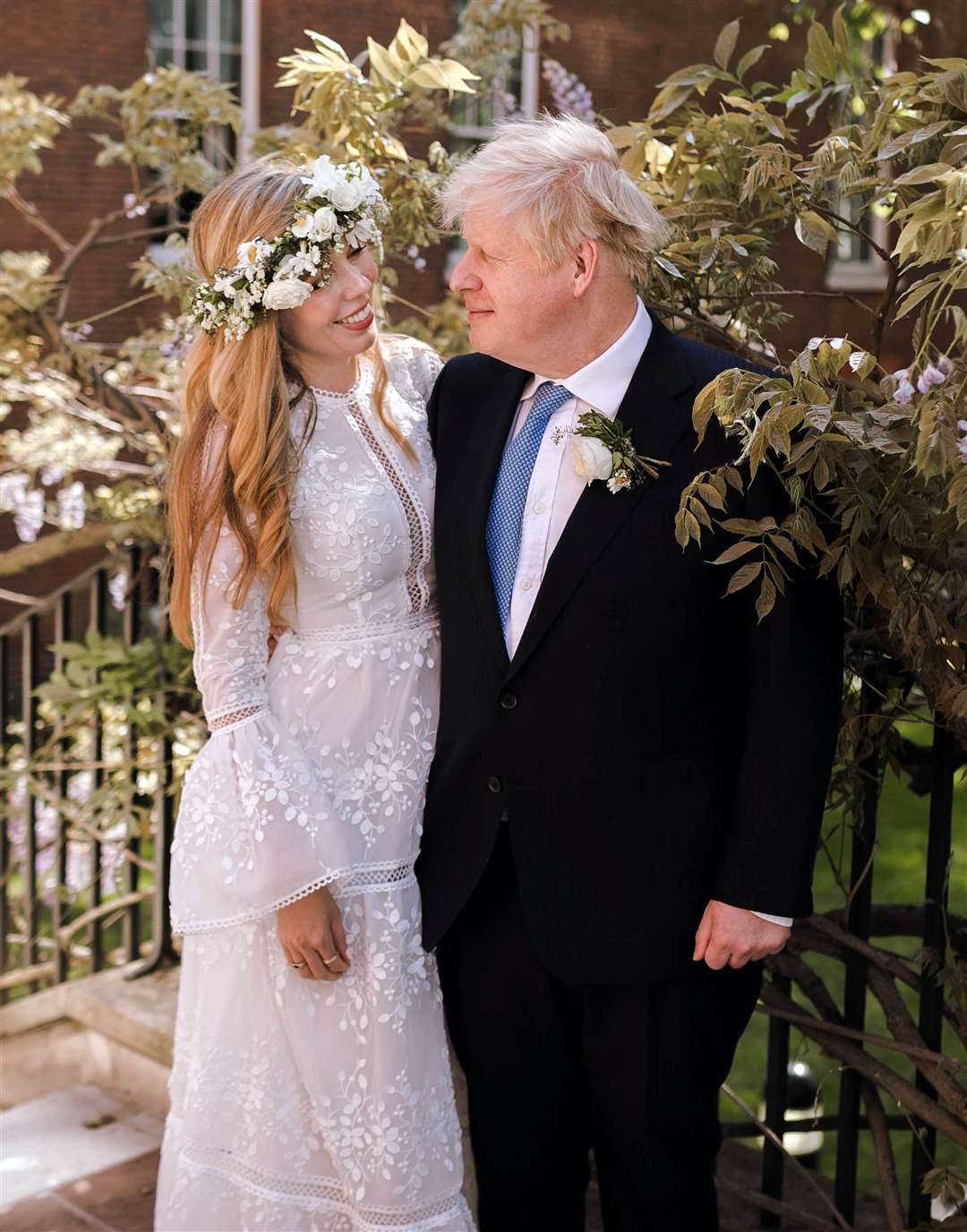 Boris Johnson and Carrie Johnson on their wedding day in May earlier this year. (Rebecca Fulton/PA)