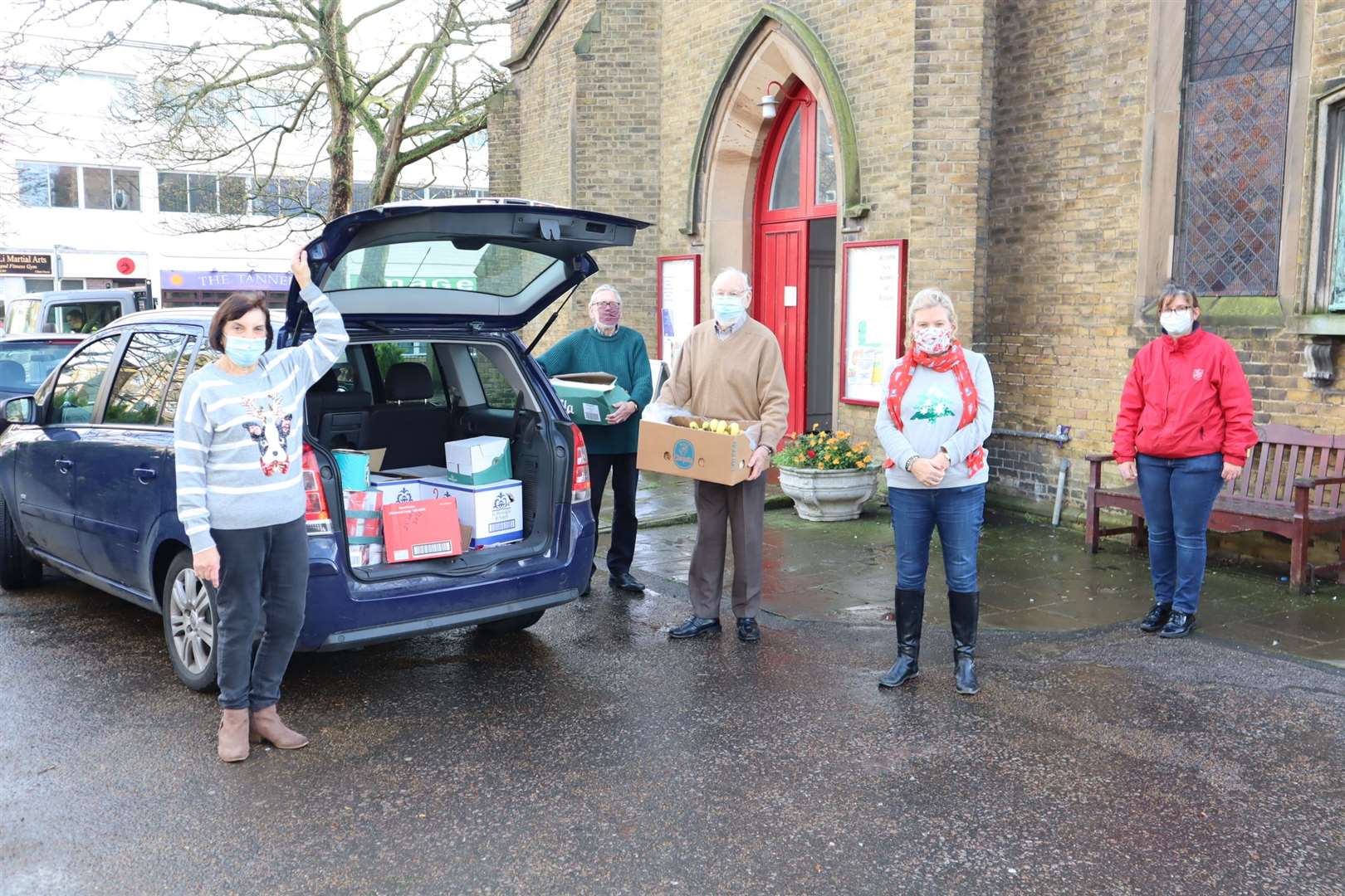Volunteers of Sheerness Food Bank outside Holy Trinity Church loading up a delivery car with Jeanette Hale, left, Lynne Clifton from the Salvation Army on the right and volunteers Mike Sanger, Alan Scoffield and Elizabeth Gunn