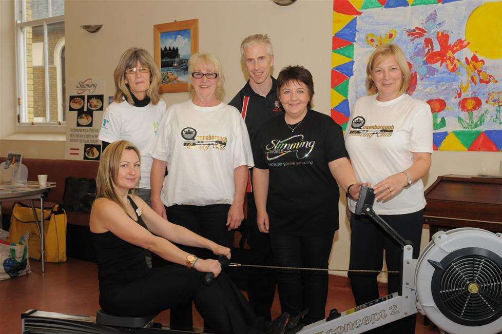 Karen Dyson, rowing, with people from Queenborough Rowing Club, Slimming World and Kent Fire and Rescue Service
