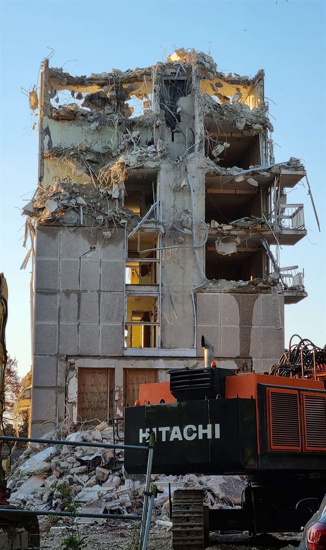 The old library tower being demolished in April.  Photo: Darren Hartley