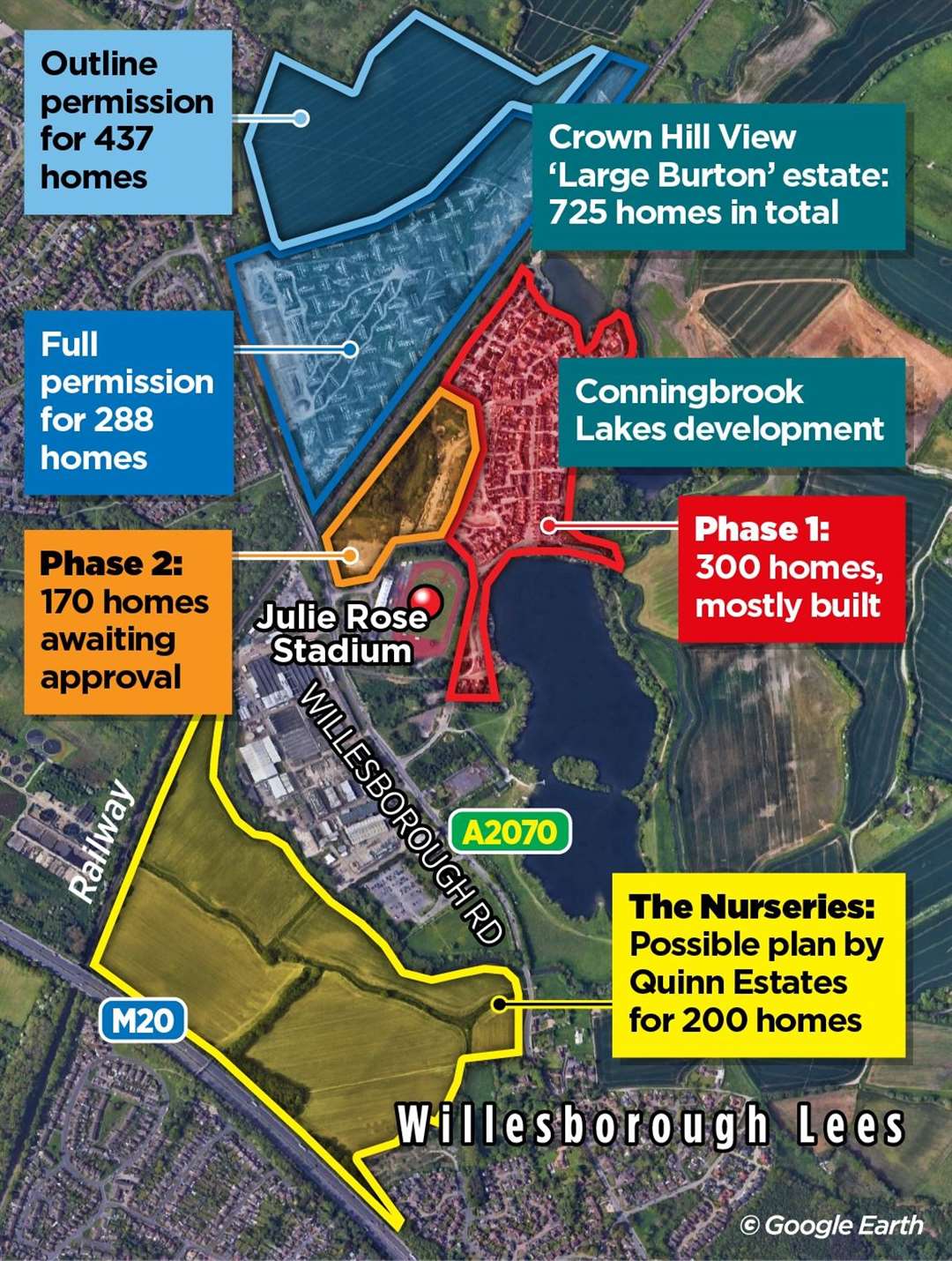 The Nurseries would be near developments at Crown Hill View, and Conningbrook Lakes
