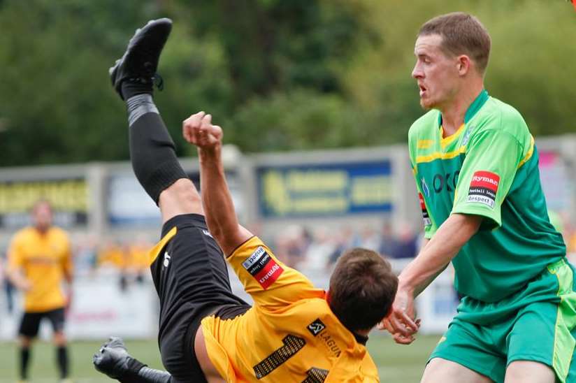 Alex Flisher scores his spectacular overhead kick against Canvey Island Picture: Matthew Walker
