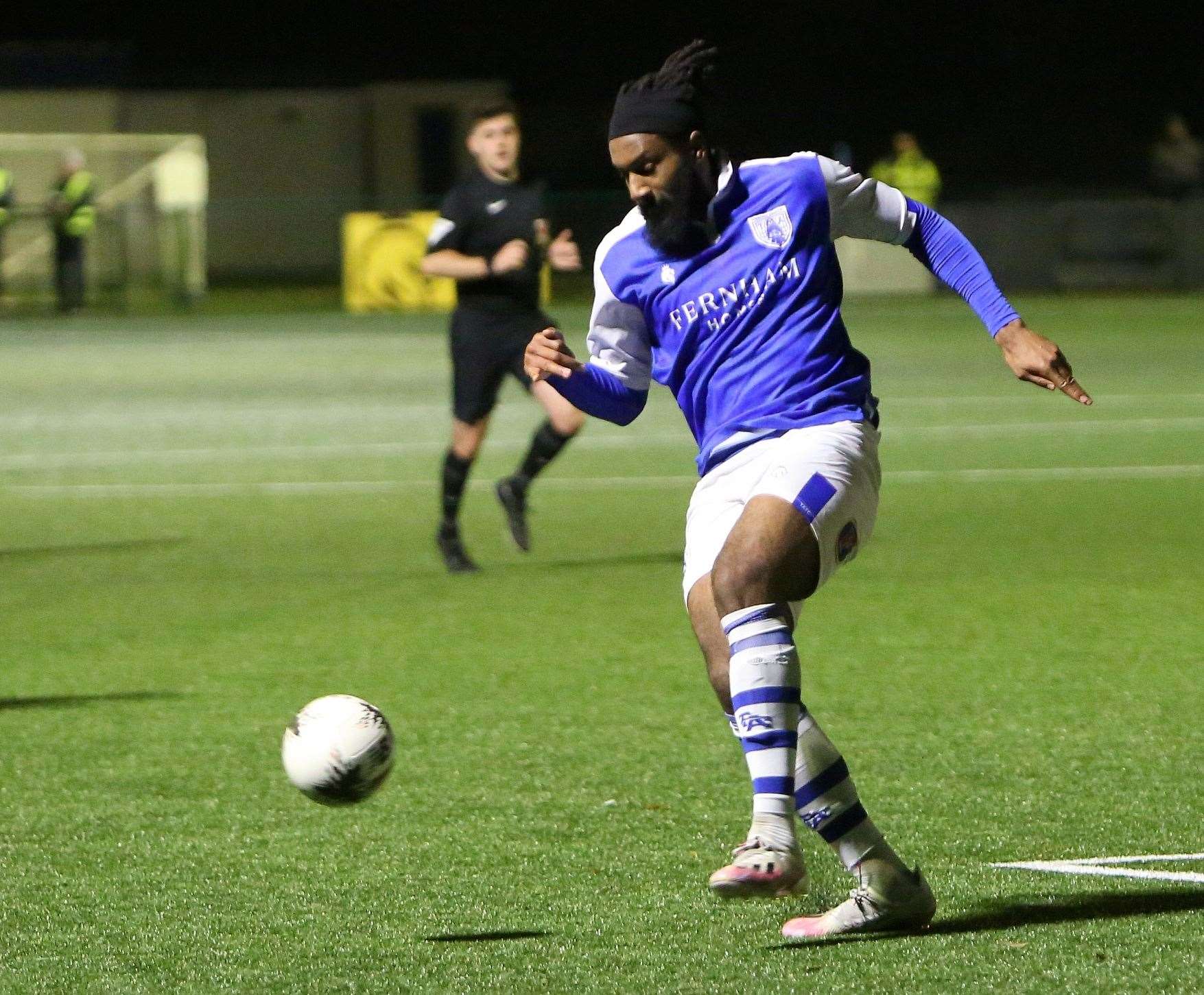 Jordan Greenidge – the striker, who only joined Dartford from rivals Tonbridge last week, was sent off in Tuesday’s 2-0 defeat at Braintree. Picture: David Couldridge