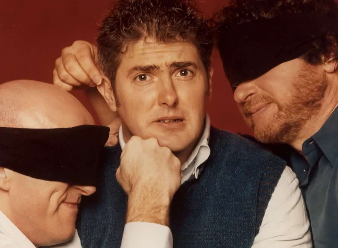 Lee Hurst, left, with host Nick Hancock and Rory McGrath on They Think It's All Over.