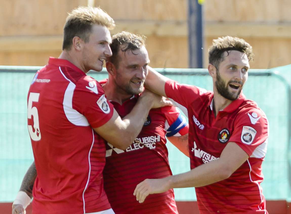 Dave Winfield (left) scored Ebbsfleet's winner at Concord Picture: Andy Payton