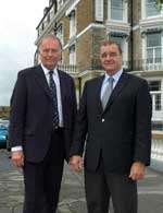 MP Roger Gale (left) and Cllr Sandy Ezekiel outside the Nayland Rock hotel