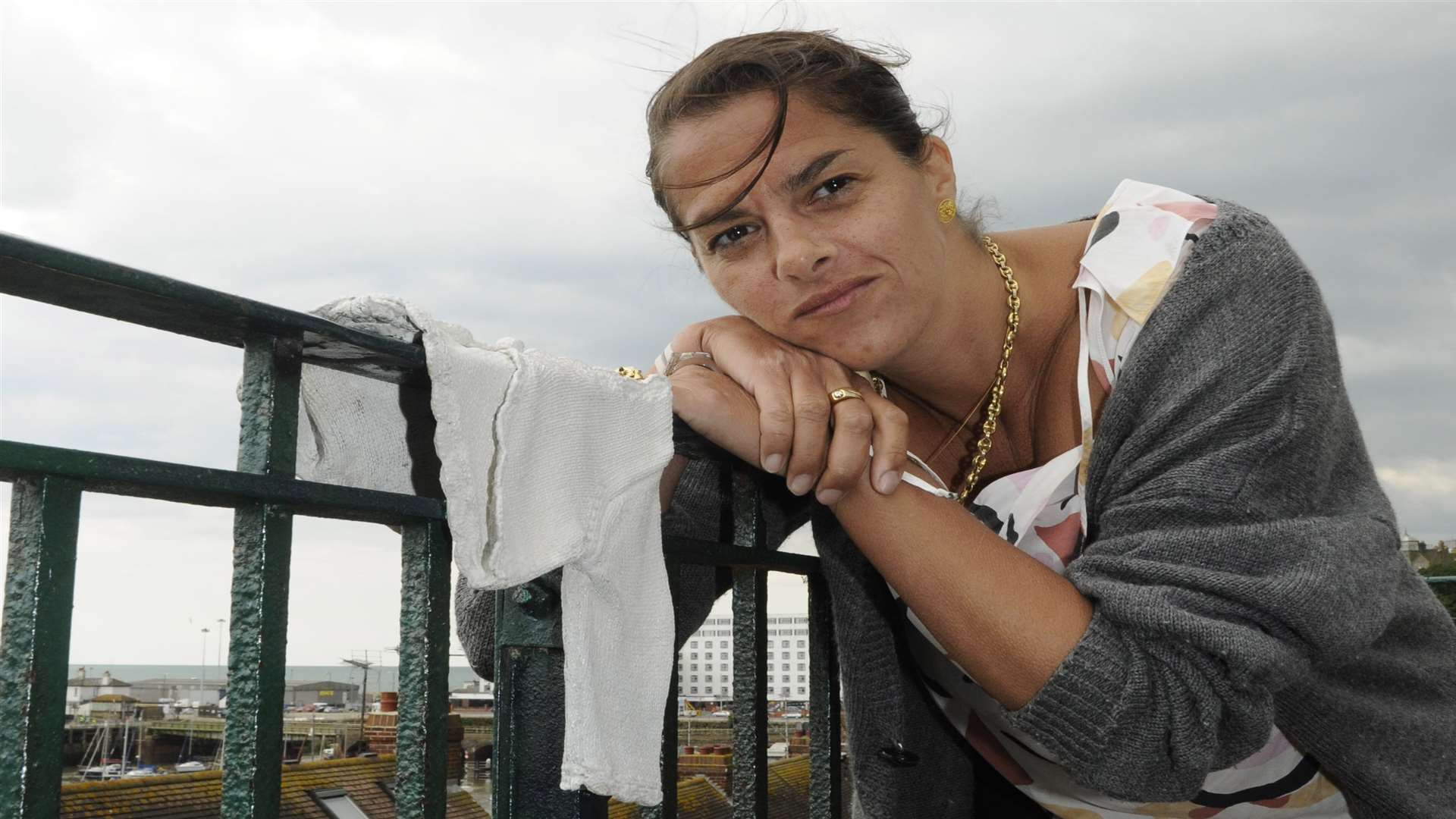 Tracey Emin with one of her Baby Things near Folkestone Harbour