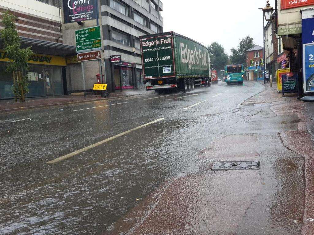 Surface water caused by heavy rain in Maidstone