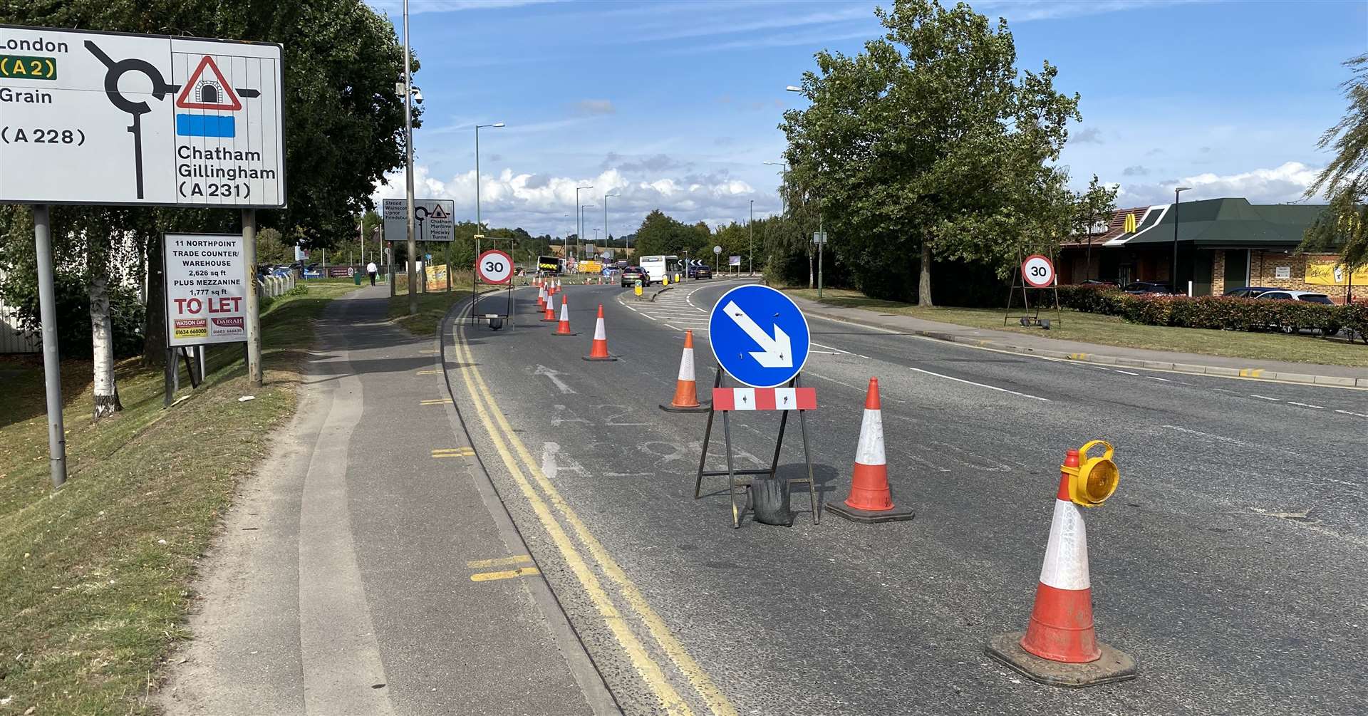 Roadworks to create a sliproad off the Medway City Estate on the Anthonys Way roundabout
