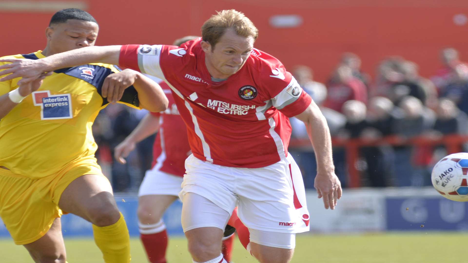 Stuart Lewis battles to keep possession during Ebbsfleet's win over Eastbourne Picture: Ruth Cuerden