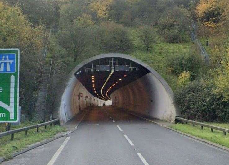 One lane is closed in the Roundhill Tunnel in Folkestone. Picture: Google