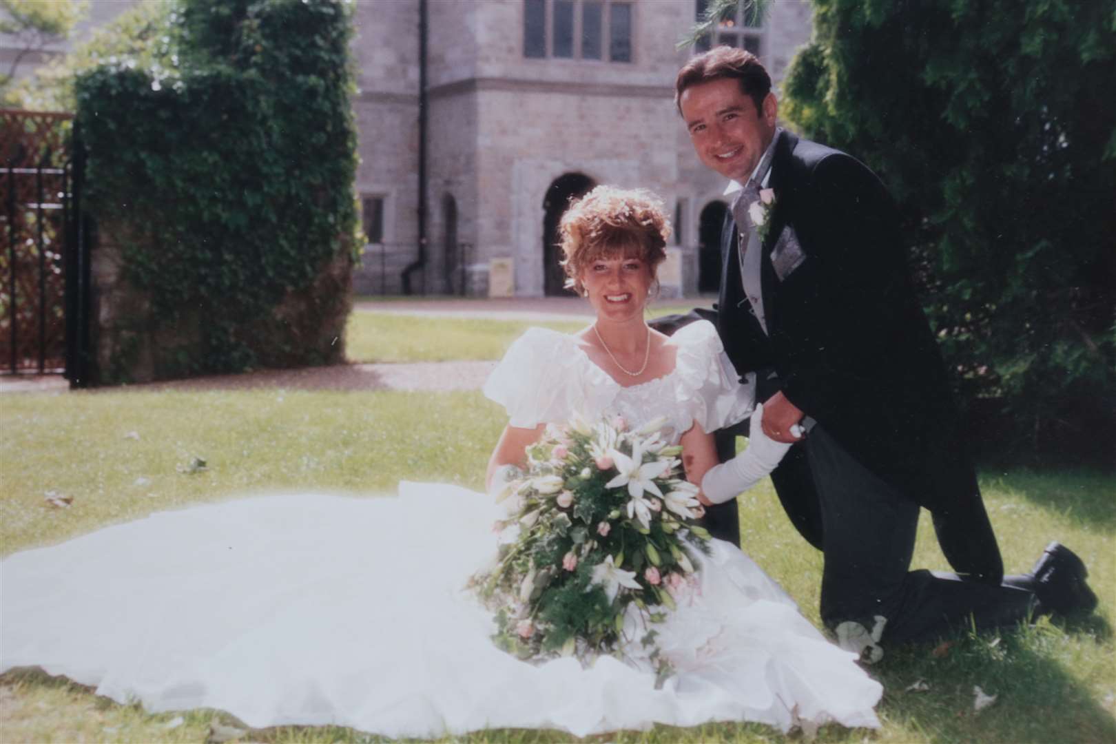 Nicky Clifford and her husband Antony at their wedding on June 26, 1993. Mrs Clifford is wearing her dialysis equipment beneath her wedding gown