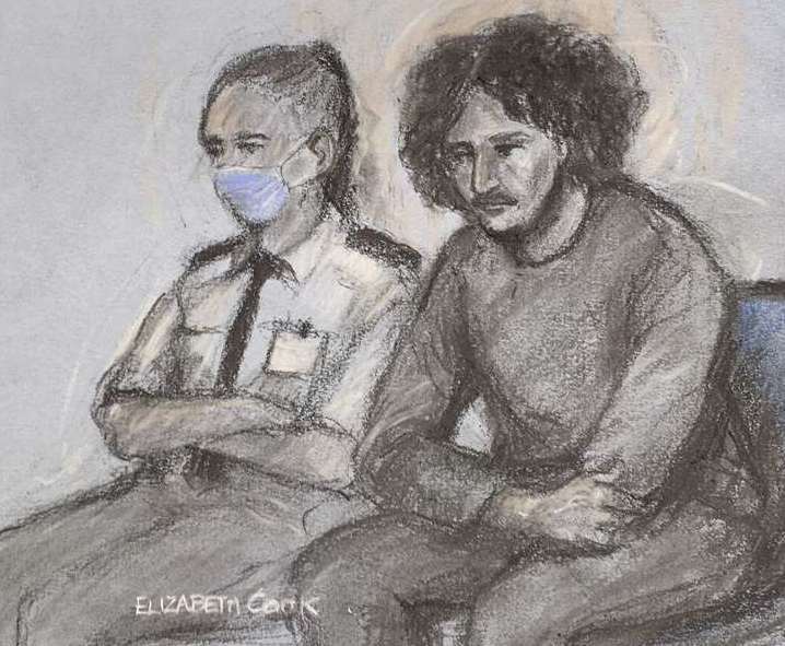 Court artist sketch of Danyal Hussein appearing at the Old Bailey (Elizabeth Cook/PA)