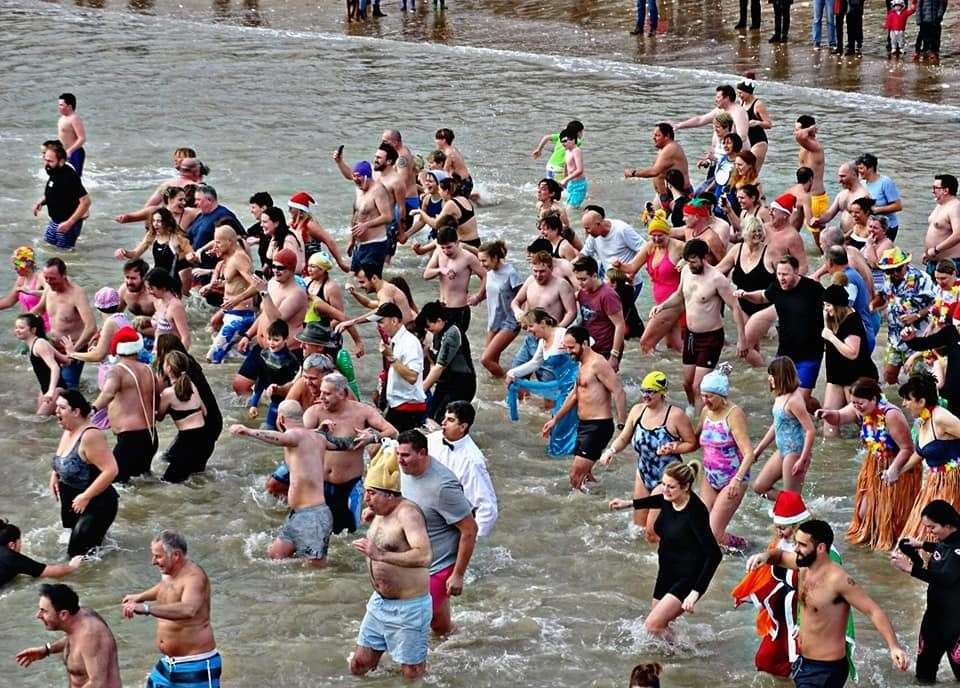 New Year's Day dippers in Broadstairs last year. Picture: Hazel Cox