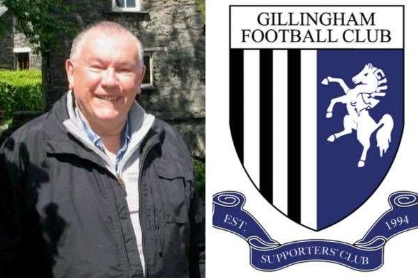 Gillingham FC Supporters’ Club Chairman Neil Klee and the new badge for the group