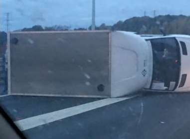 A van is on its side. Picture: @jamiecouchman99.