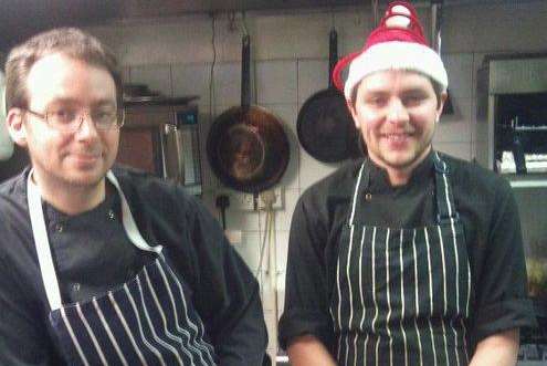 At work in the kitchen at the Marlowe Theatre, chef Stephen Belsey poses with a colleague