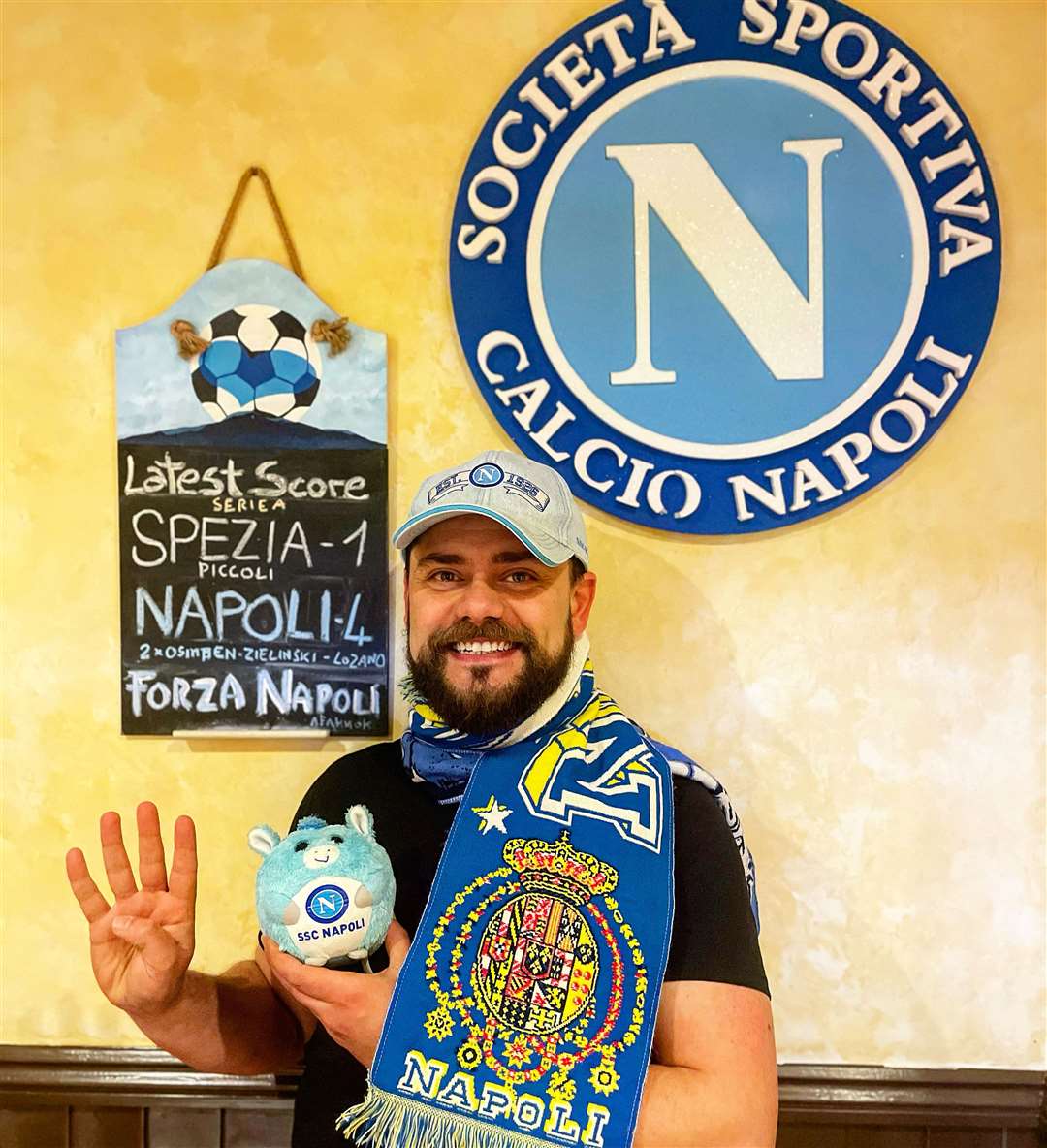 Alessandro Biscardi, the owner of Vesuvius restaurant in Maidstone, with his Napoli FC memorabilia in his eatery (49011238)