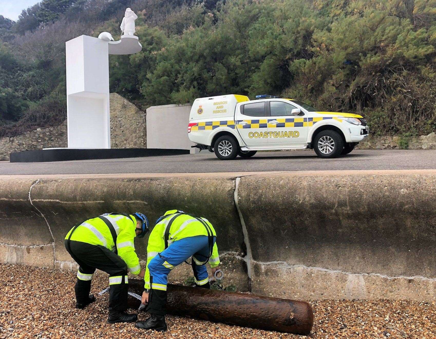 Teams from the coastguard taped the object up and moved it to one side. Picture: Folkestone Coastguard