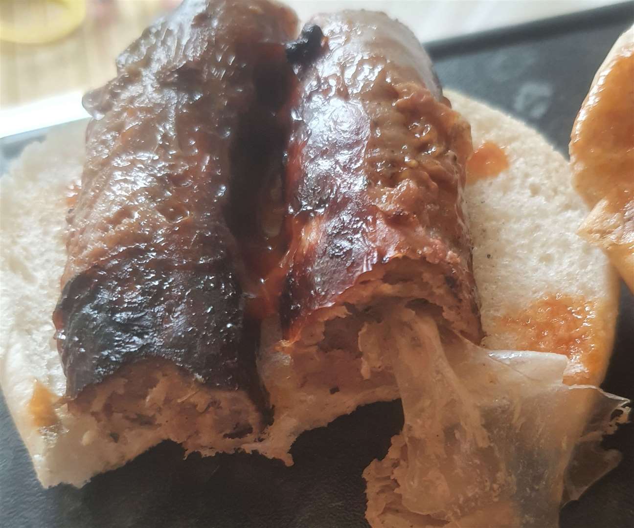 The sausage which Miss Hunt bit into during a family barbecue, to find a nasty surprise